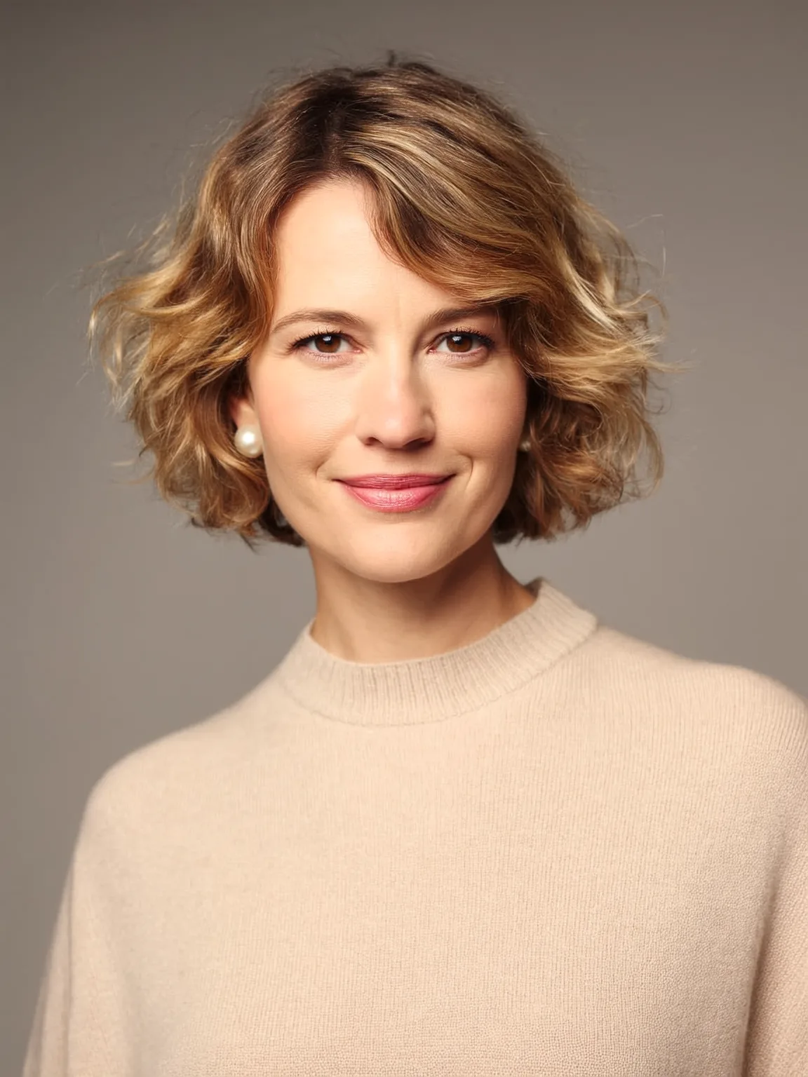 Wavy Warm Caramel Bob with Subtle Highlights